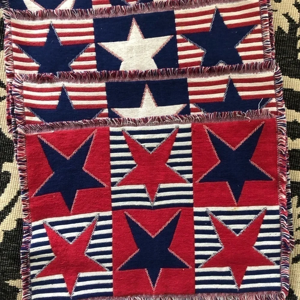 Country Americana Stars Stripes Placemats X6 Red White Blue Fringe Edge 18X13”